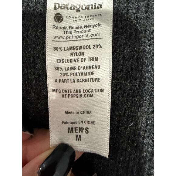 Patagonia Lambswool Crewneck Sweater Mens Medium Gray Striped Long Sleeve - Picture 5 of 6